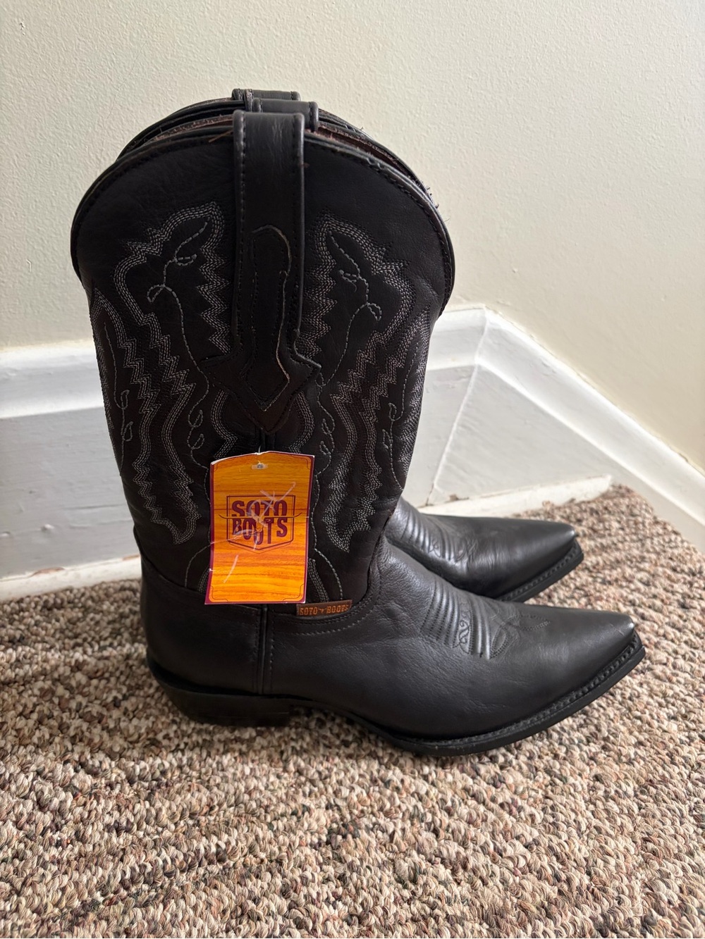 Soto Black Men's Western Cowboy Boots 7.5 Women’s 9